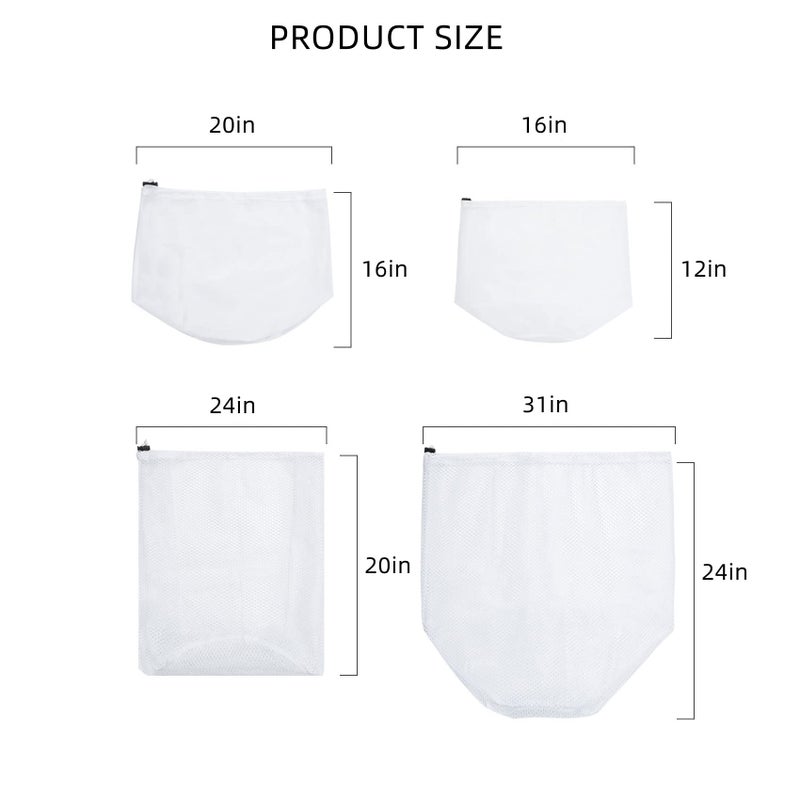 ARZASGO Mesh Laundry Bags, Pack of 4 Durable Drawstring Laundry Washing Bags for Delicates, Garments, Lingerie, Socks, Bras and Baby Clothes(White) - Image 2